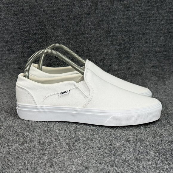 Vans Slip On Shoes Women's Size 7.5 White Canvas Athletic Retro Skate Sneakers - Picture 1 of 11